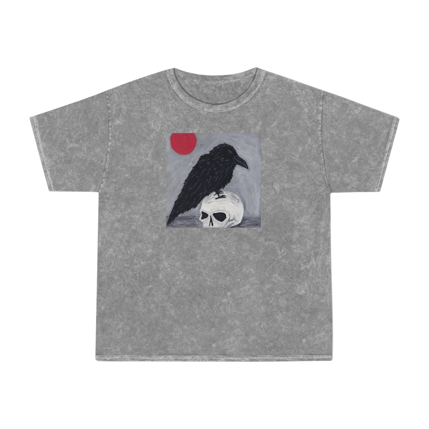 Raven Perched on Skull - Unisex Mineral Wash T-Shirt